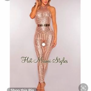 Hot Miami style rose gold sequence jumpsuit